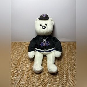 MLB Genuine & Vintage NY Mets White 8" Teddy Bear Plush in Black Jersey